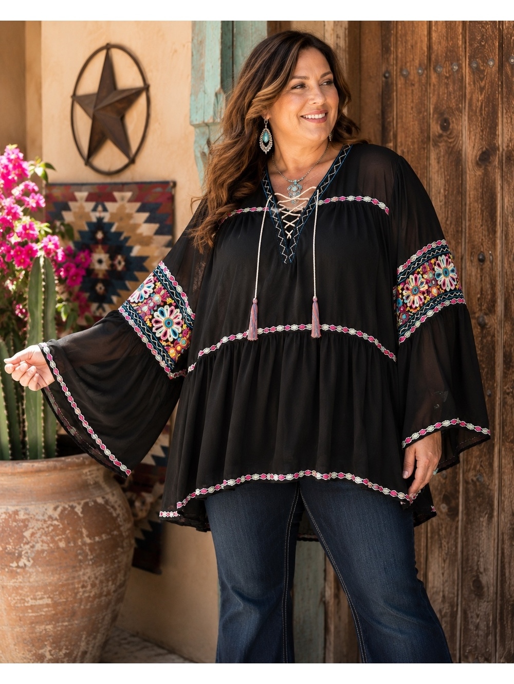 DOUBLE D RANCH DesignerTunic NWT Plus Size 1X | Embroidered | Mirror Detail NWT